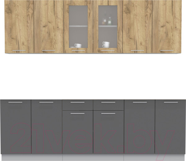 Изображение товара Кухонный гарнитур Интерлиния Мила 24 без столешницы (дуб золотой/антрацит)