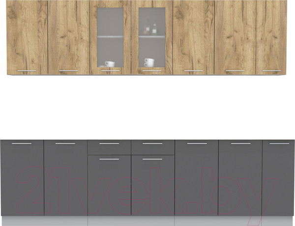 Изображение товара Кухонный гарнитур Интерлиния Мила 27 без столешницы (дуб золотой/антрацит)