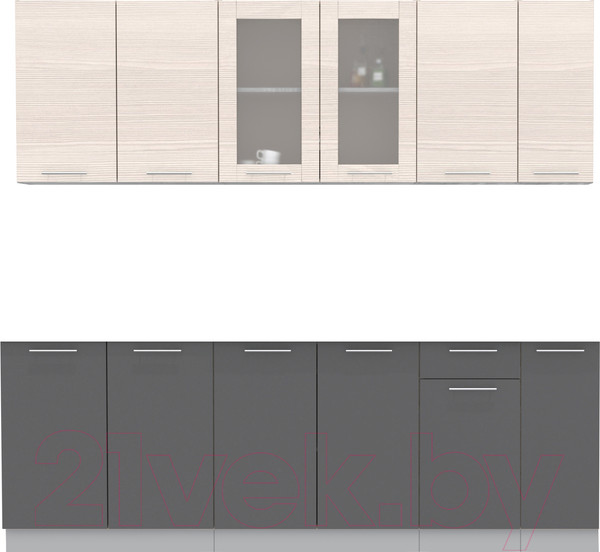 Изображение товара Кухонный гарнитур Интерлиния Мила 23 без столешницы (вудлайн кремовый/антрацит)