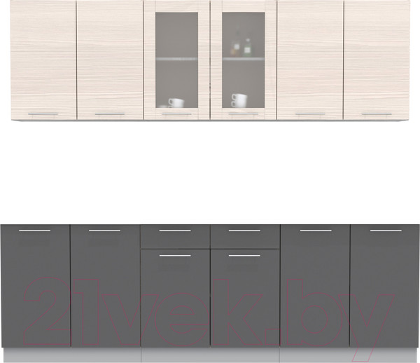 Изображение товара Кухонный гарнитур Интерлиния Мила 24 без столешницы (вудлайн кремовый/антрацит)
