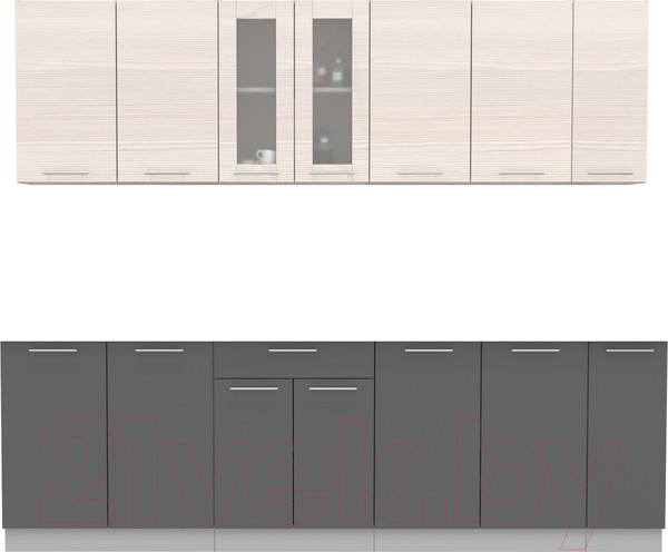 Изображение товара Кухонный гарнитур Интерлиния Мила 25 без столешницы (вудлайн кремовый/антрацит)