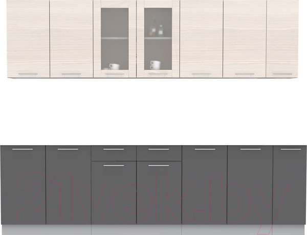 Изображение товара Кухонный гарнитур Интерлиния Мила 27 без столешницы (вудлайн кремовый/антрацит)