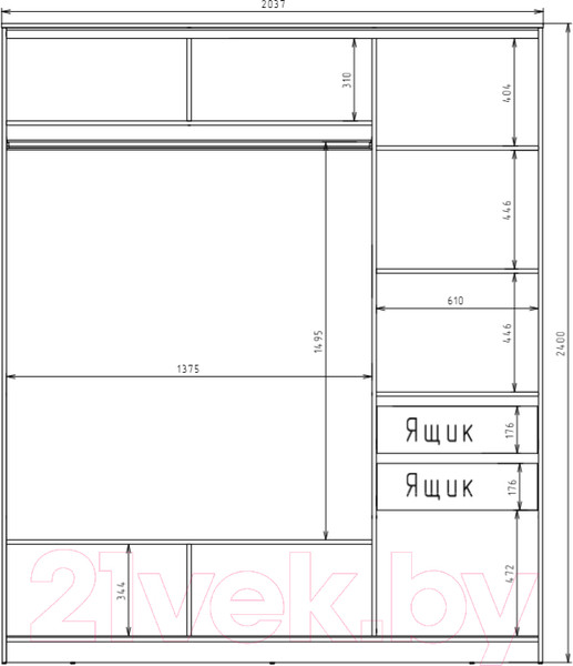Изображение товара Шкаф-купе Рэйгрупп 203 YSX Elgon РГ-02.02 (ясень снежный/сосна/хром)