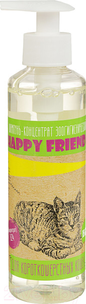 Изображение товара Шампунь для животных Happy Friends Для короткошерстных кошек (240мл)