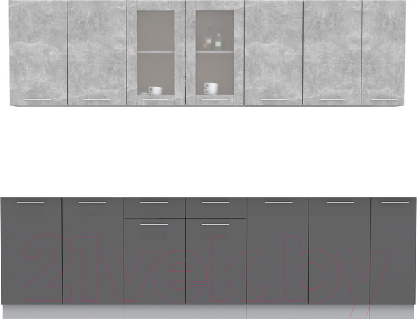 Изображение товара Кухонный гарнитур Интерлиния Мила 27 без столешницы (бетон/антрацит)