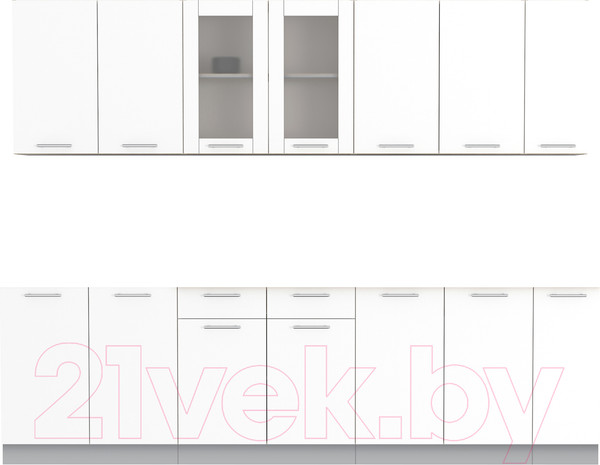 Изображение товара Кухонный гарнитур Интерлиния Мила 27 без столешницы (белый платинум)