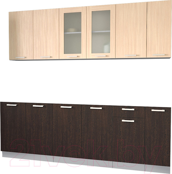 Изображение товара Кухонный гарнитур Интерлиния Мила 23 без столешницы (дуб молочный/дуб венге)