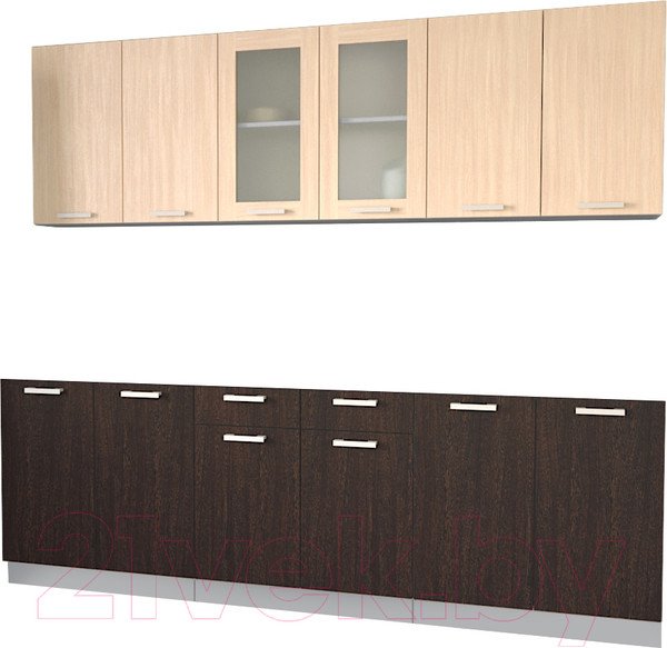 Изображение товара Кухонный гарнитур Интерлиния Мила 24 без столешницы (дуб молочный/дуб венге)