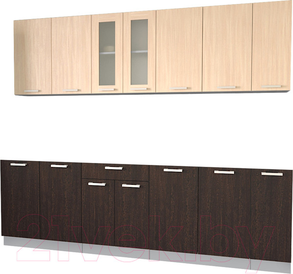 Изображение товара Кухонный гарнитур Интерлиния Мила 25 без столешницы (дуб молочный/дуб венге)