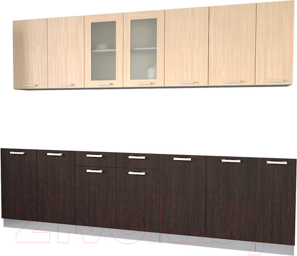 Изображение товара Кухонный гарнитур Интерлиния Мила 27 без столешницы (дуб молочный/дуб венге)