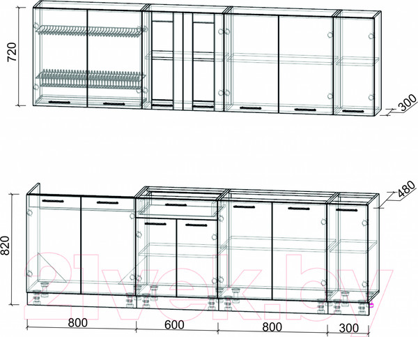 Изображение товара Кухонный гарнитур Интерлиния Мила 25 без столешницы (бетон/антрацит)