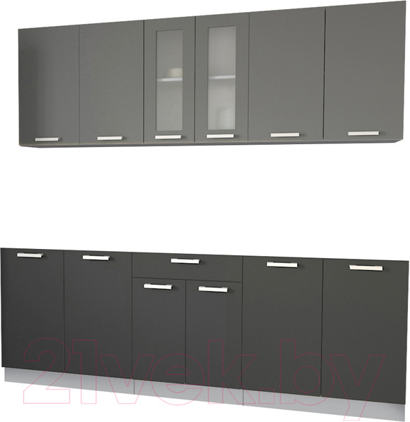 Изображение товара Кухонный гарнитур Интерлиния Мила 22 без столешницы (серебристый/антрацит)