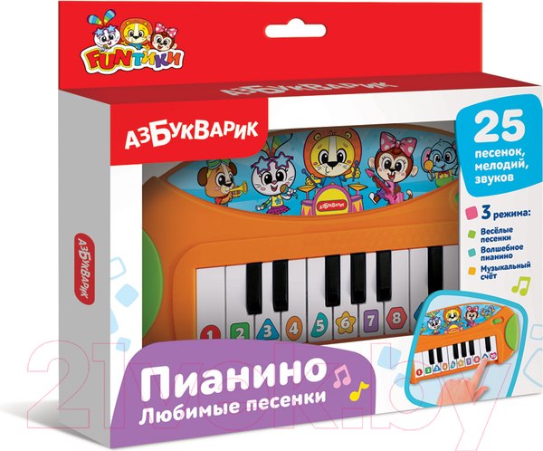 Изображение товара Музыкальная игрушка Азбукварик Пианино Любимые песенки / 3119А (оранжевый)