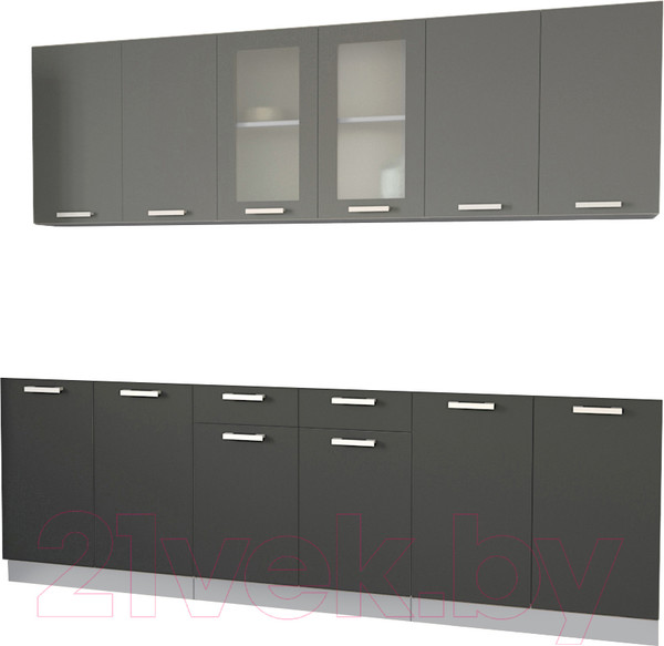 Изображение товара Кухонный гарнитур Интерлиния Мила 24 без столешницы (серебристый/антрацит)