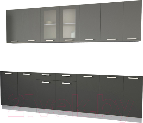 Изображение товара Кухонный гарнитур Интерлиния Мила 27 без столешницы (серебристый/антрацит)