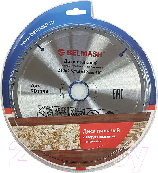 Изображение товара Пильный диск БЕЛМАШ 210x2.5/1.5x32/30 60T / RD119A