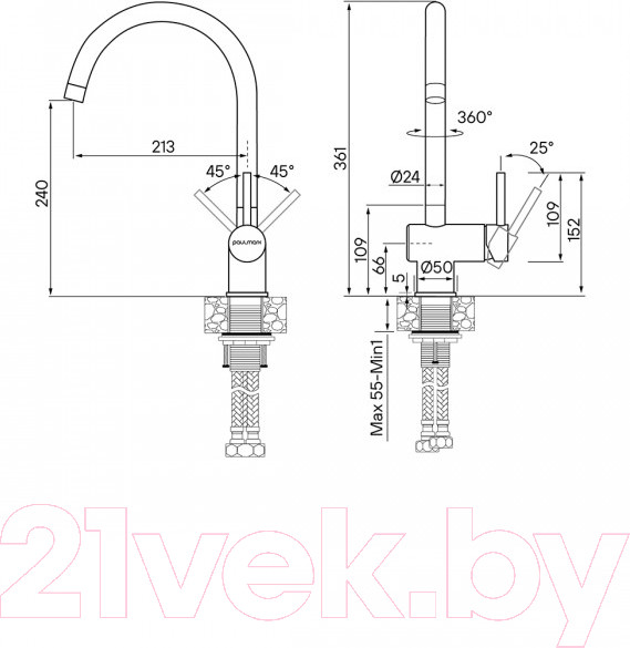 Изображение товара Смеситель Paulmark Bend Be212066-SS