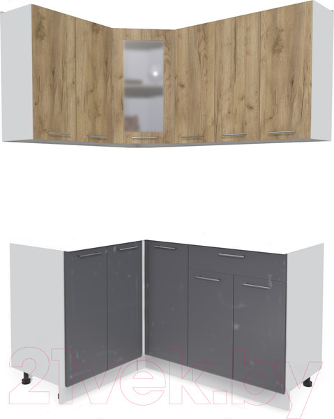 Изображение товара Кухонный гарнитур Интерлиния Мила 12x15 без столешницы (дуб золотой/антрацит)