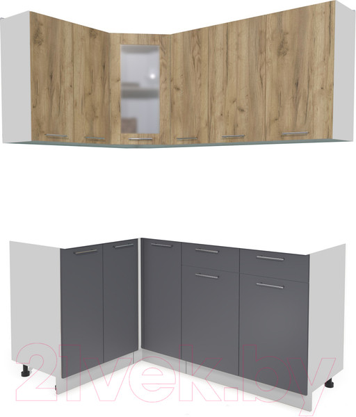 Изображение товара Кухонный гарнитур Интерлиния Мила 12x17 без столешницы (дуб золотой/антрацит)