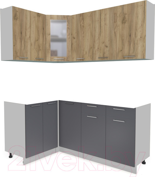 Изображение товара Кухонный гарнитур Интерлиния Мила 12x18 без столешницы (дуб золотой/антрацит)