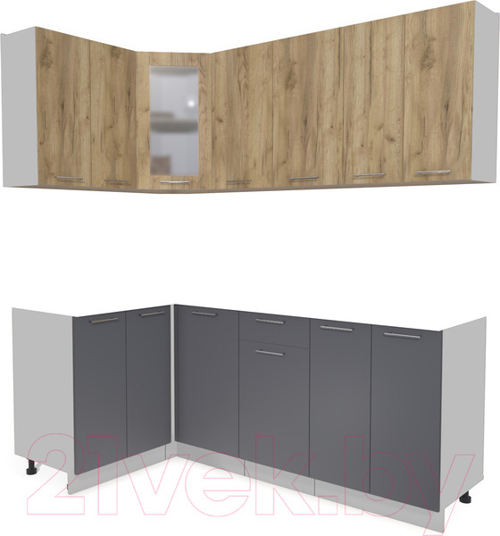 Изображение товара Кухонный гарнитур Интерлиния Мила 12x20 без столешницы (дуб золотой/антрацит)