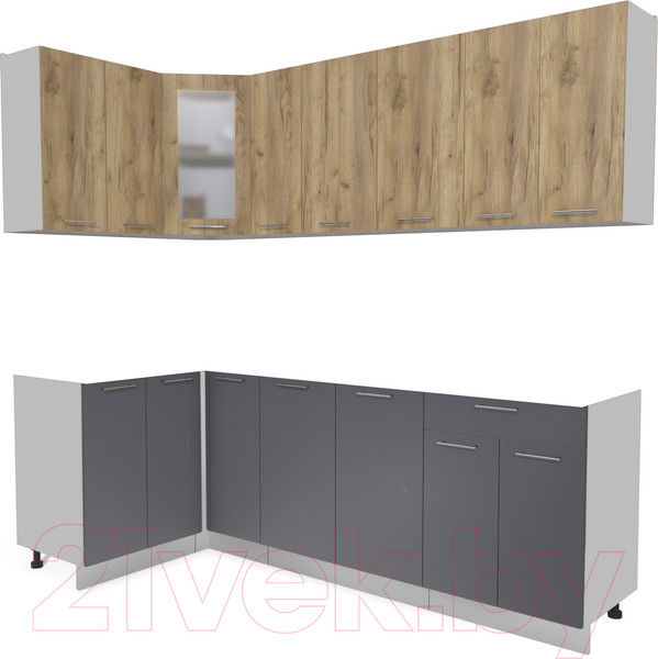 Изображение товара Кухонный гарнитур Интерлиния Мила 12x23 без столешницы (дуб золотой/антрацит)