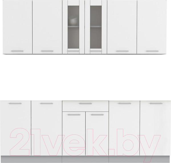 Изображение товара Кухонный гарнитур Интерлиния Мила 22 без столешницы (белый платинум)