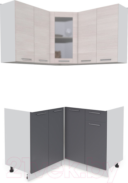 Изображение товара Кухонный гарнитур Интерлиния Мила 12x12 без столешницы (вудлайн кремовый/антрацит)