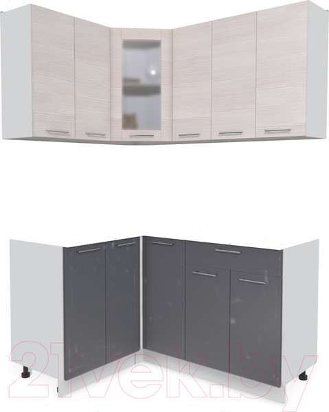 Изображение товара Кухонный гарнитур Интерлиния Мила 12x15 без столешницы (вудлайн кремовый/антрацит)