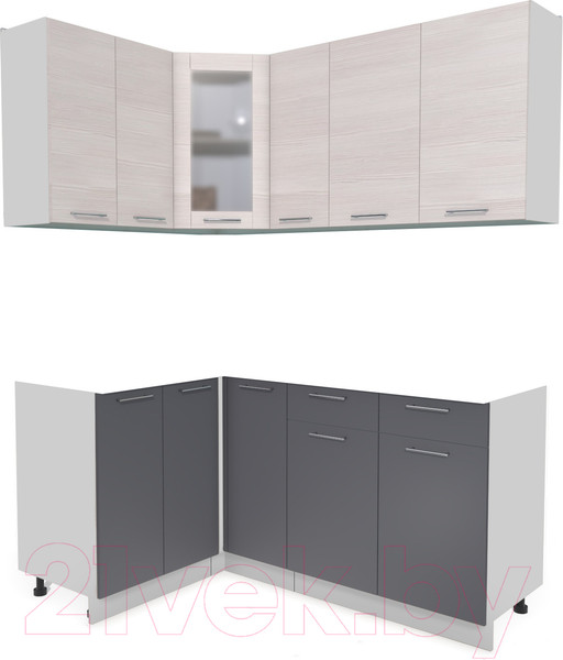 Изображение товара Кухонный гарнитур Интерлиния Мила 12x17 без столешницы (вудлайн кремовый/антрацит)