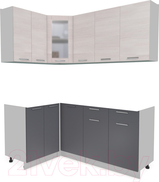 Изображение товара Кухонный гарнитур Интерлиния Мила 12x18 без столешницы (вудлайн кремовый/антрацит)