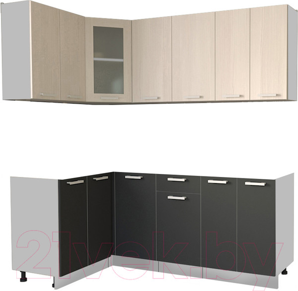 Изображение товара Кухонный гарнитур Интерлиния Мила 12x20 без столешницы (вудлайн кремовый/антрацит)