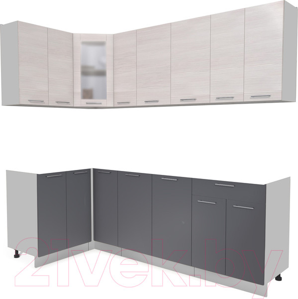 Изображение товара Кухонный гарнитур Интерлиния Мила 12x23 без столешницы (вудлайн кремовый/антрацит)