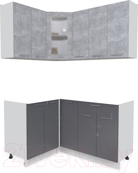 Изображение товара Кухонный гарнитур Интерлиния Мила 12x15 без столешницы (бетон/антрацит)