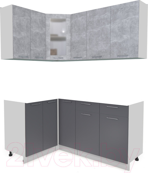 Изображение товара Кухонный гарнитур Интерлиния Мила 12x17 без столешницы (бетон/антрацит)