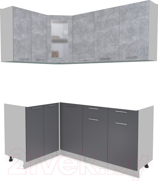 Изображение товара Кухонный гарнитур Интерлиния Мила 12x18 без столешницы (бетон/антрацит)