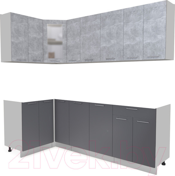 Изображение товара Кухонный гарнитур Интерлиния Мила 12x23 без столешницы (бетон/антрацит)