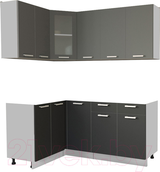 Изображение товара Кухонный гарнитур Интерлиния Мила 12x18 без столешницы (серебристый/антрацит)