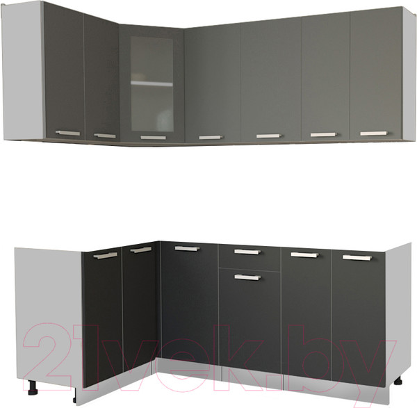 Изображение товара Кухонный гарнитур Интерлиния Мила 12x20 без столешницы (серебристый/антрацит)