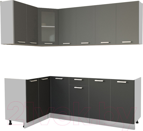 Изображение товара Кухонный гарнитур Интерлиния Мила 12x22 без столешницы (серебристый/антрацит)