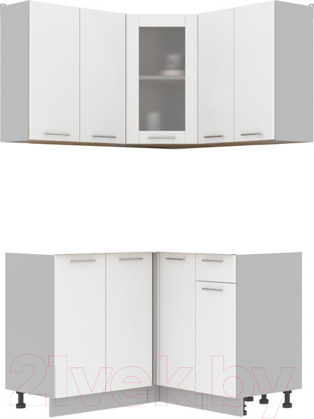 Изображение товара Кухонный гарнитур Интерлиния Мила 12x12 без столешницы (белый платинум)