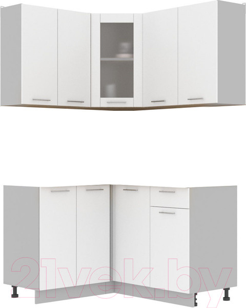 Изображение товара Кухонный гарнитур Интерлиния Мила 12x14 без столешницы (белый платинум)