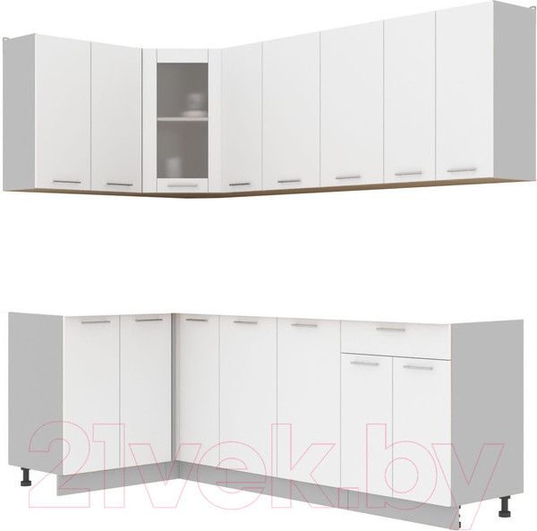 Изображение товара Кухонный гарнитур Интерлиния Мила 12x23 без столешницы (белый платинум)