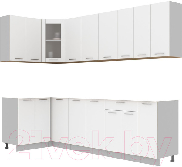 Изображение товара Кухонный гарнитур Интерлиния Мила 12x27 без столешницы (белый платинум)
