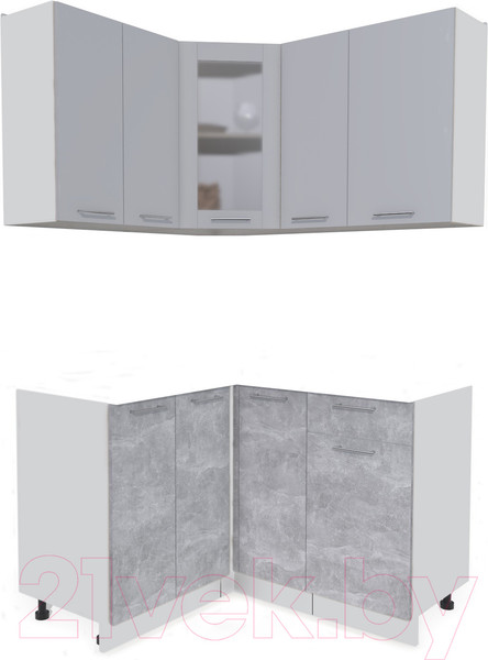 Изображение товара Кухонный гарнитур Интерлиния Мила 12x13 без столешницы (серебристый/бетон)