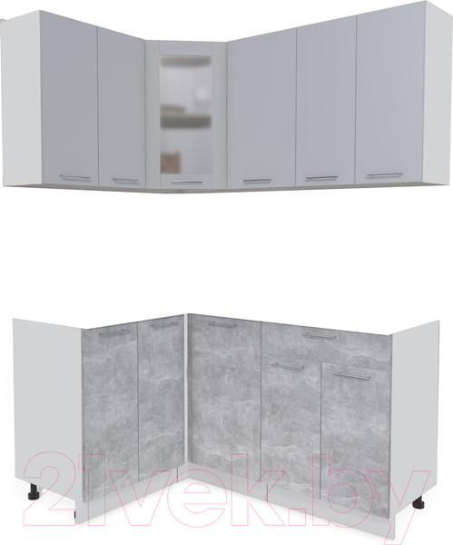 Изображение товара Кухонный гарнитур Интерлиния Мила 12x16 без столешницы (серебристый/бетон)
