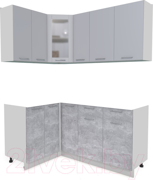 Изображение товара Кухонный гарнитур Интерлиния Мила 12x17 без столешницы (серебристый/бетон)