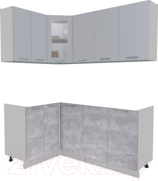 Изображение товара Кухонный гарнитур Интерлиния Мила 12x18 без столешницы (серебристый/бетон)
