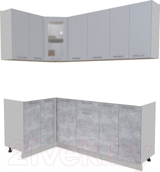 Изображение товара Кухонный гарнитур Интерлиния Мила 12x20 без столешницы (серебристый/бетон)