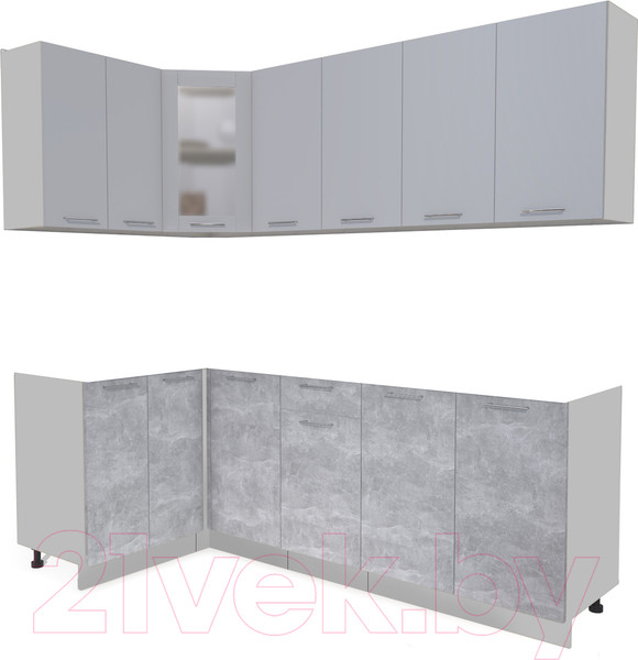 Изображение товара Кухонный гарнитур Интерлиния Мила 12x22 без столешницы (серебристый/бетон)